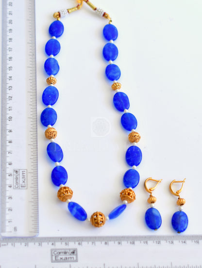 Matte finish blue bead designer handmade necklace set dj-10603