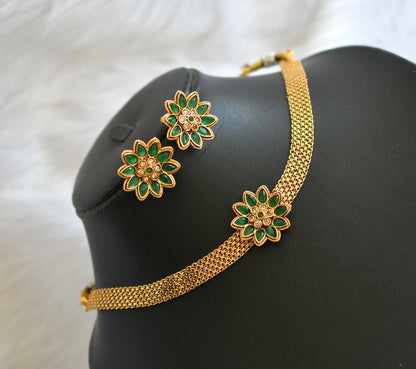 Antique gold tone green-gold stone flower choker necklace set dj-38713