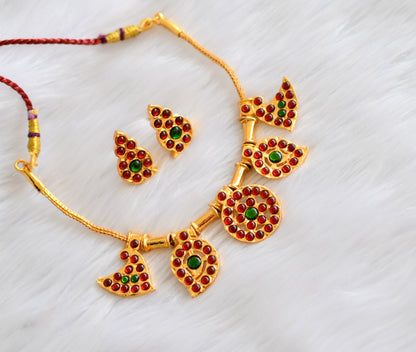 Gold tone kemp-green saradu attigai necklace set dj-14675