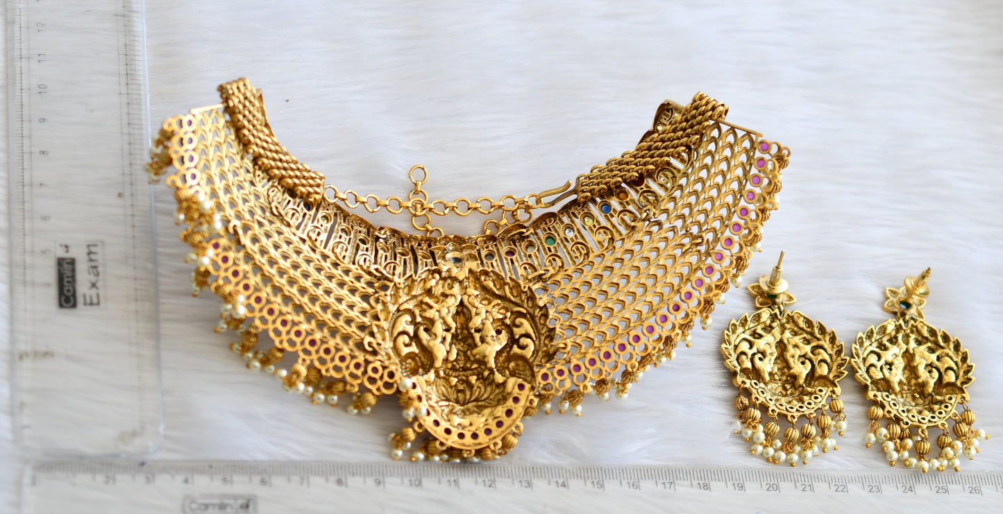 Matte finish Navarathna Lakshmi choker set dj-33448