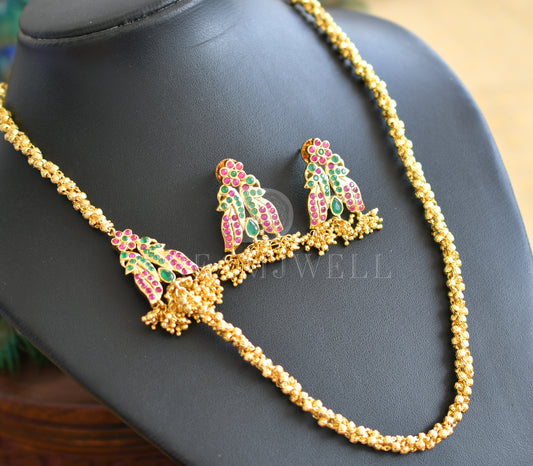 Gold tone ruby emerald mugappu necklace set dj-03237