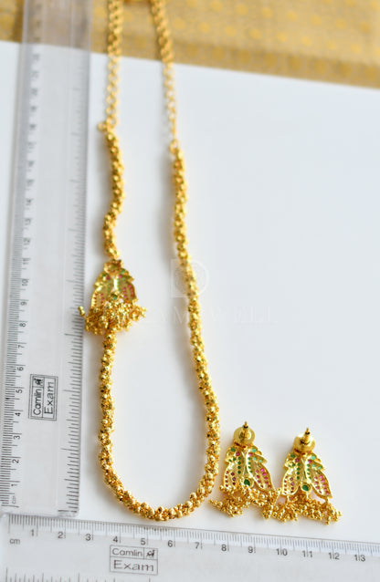 Gold tone ruby emerald mugappu necklace set dj-03237