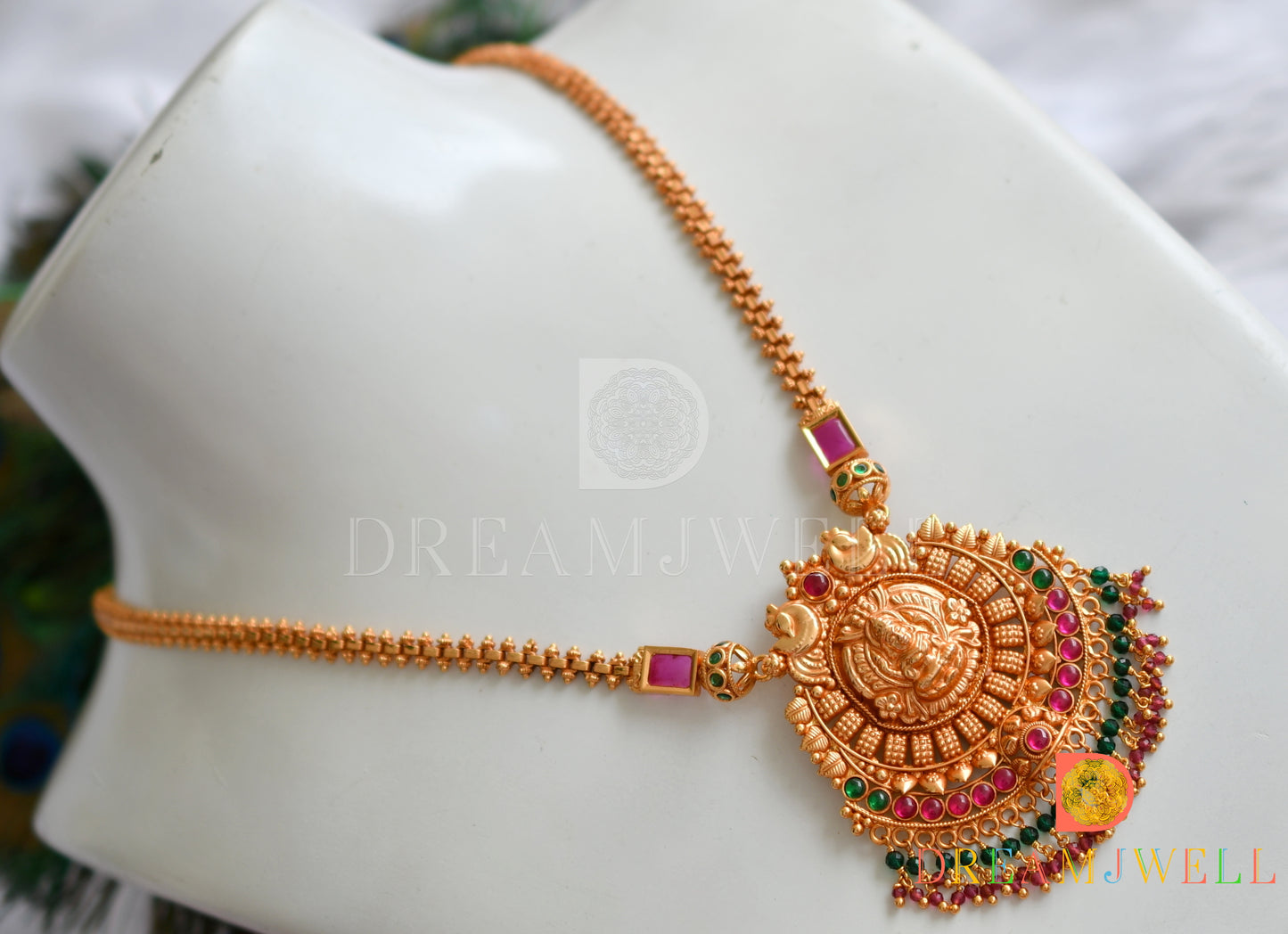 Gheru finish Kemp-green Lakshmi-peacock necklace dj-37842