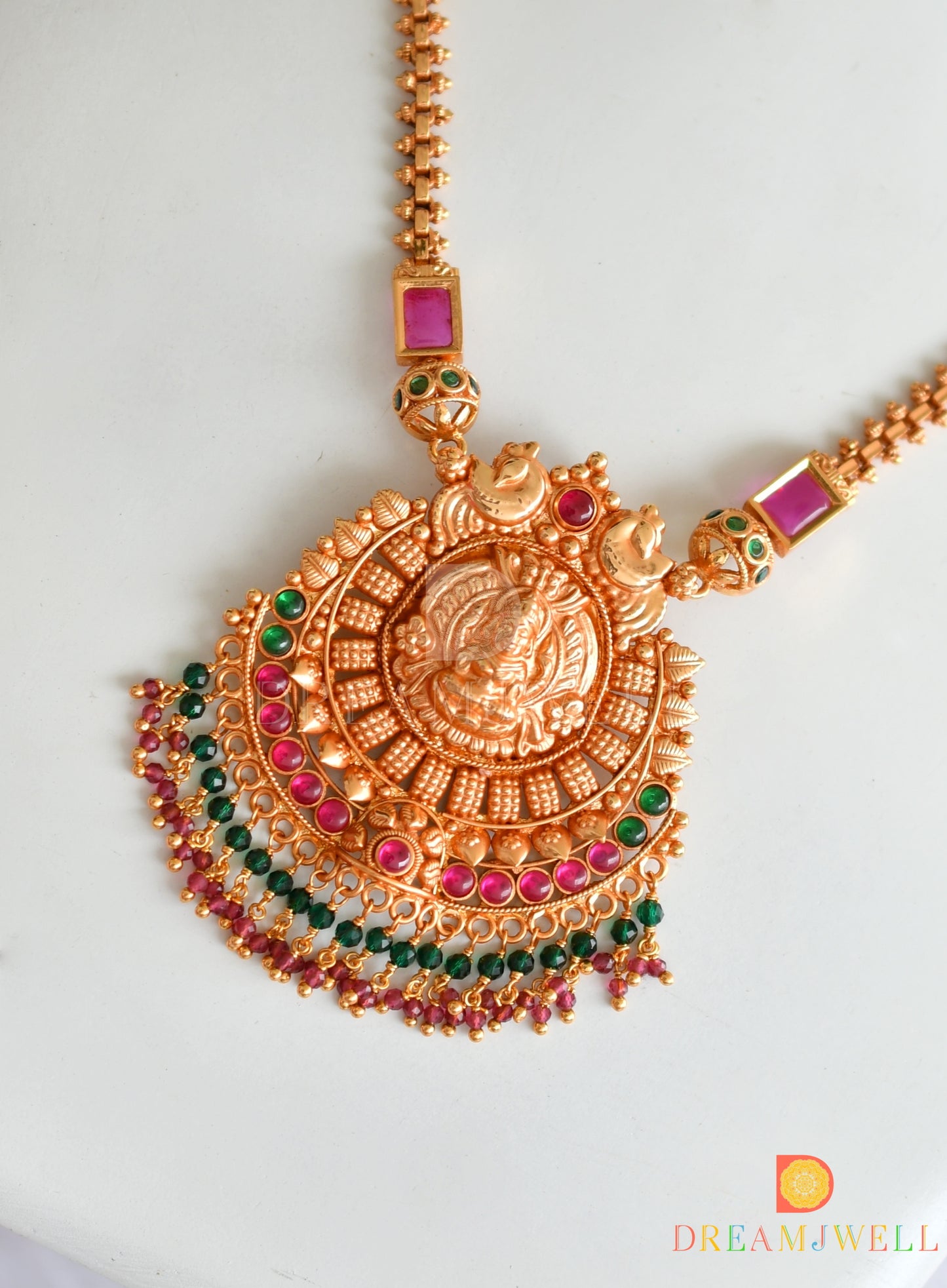 Gheru finish Kemp-green Lakshmi-peacock necklace dj-37842