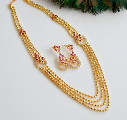Gold tone cz kemp peacock mugappu multilayer necklace set dj-09224
