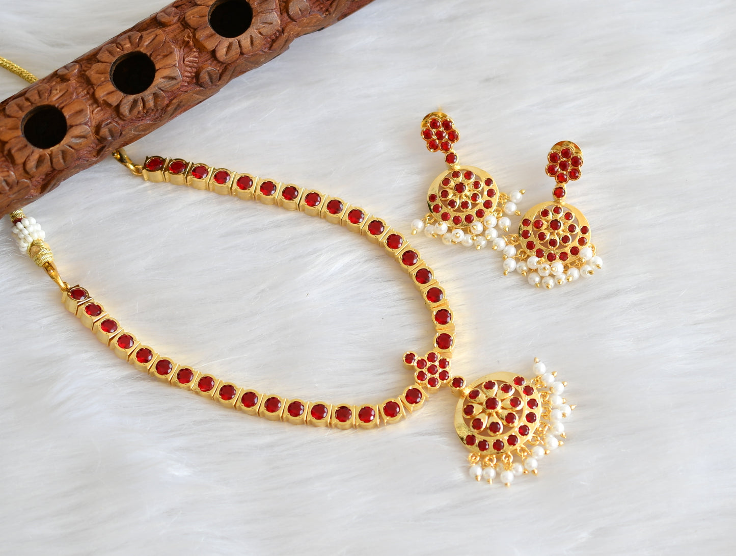 Gold tone Red South Indian style attigai/necklace set dj-28349