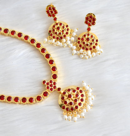 Gold tone Red South Indian style attigai/necklace set dj-28349