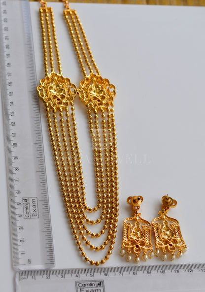 Gold tone multilayer cz ruby lakshmi necklace set dj-08850