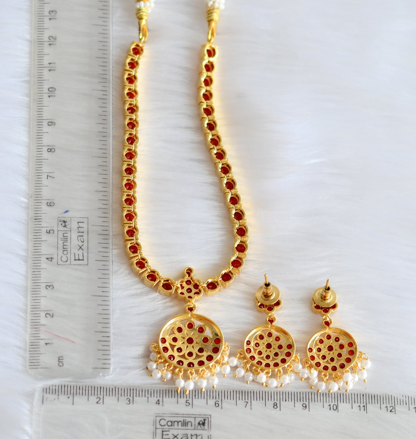 Gold tone Red South Indian style attigai/necklace set dj-28349