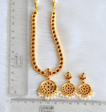 Gold tone Red South Indian style attigai/necklace set dj-28349