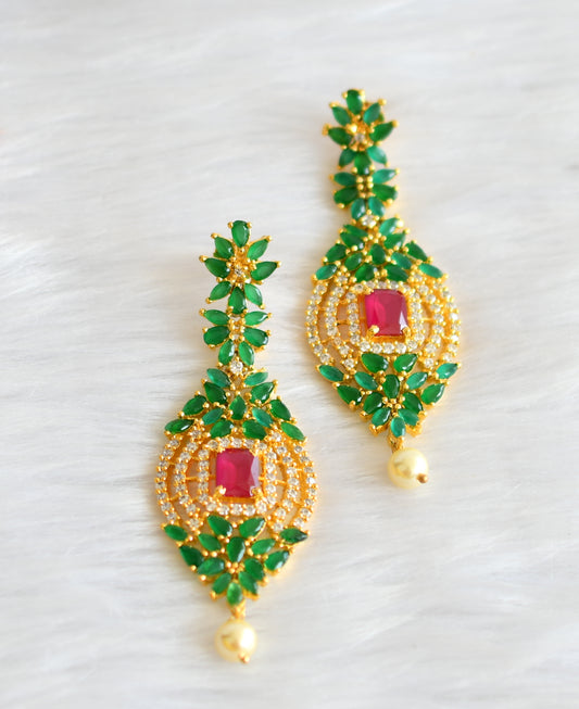 Gold tone cz ruby-emerald long earrings dj-14187