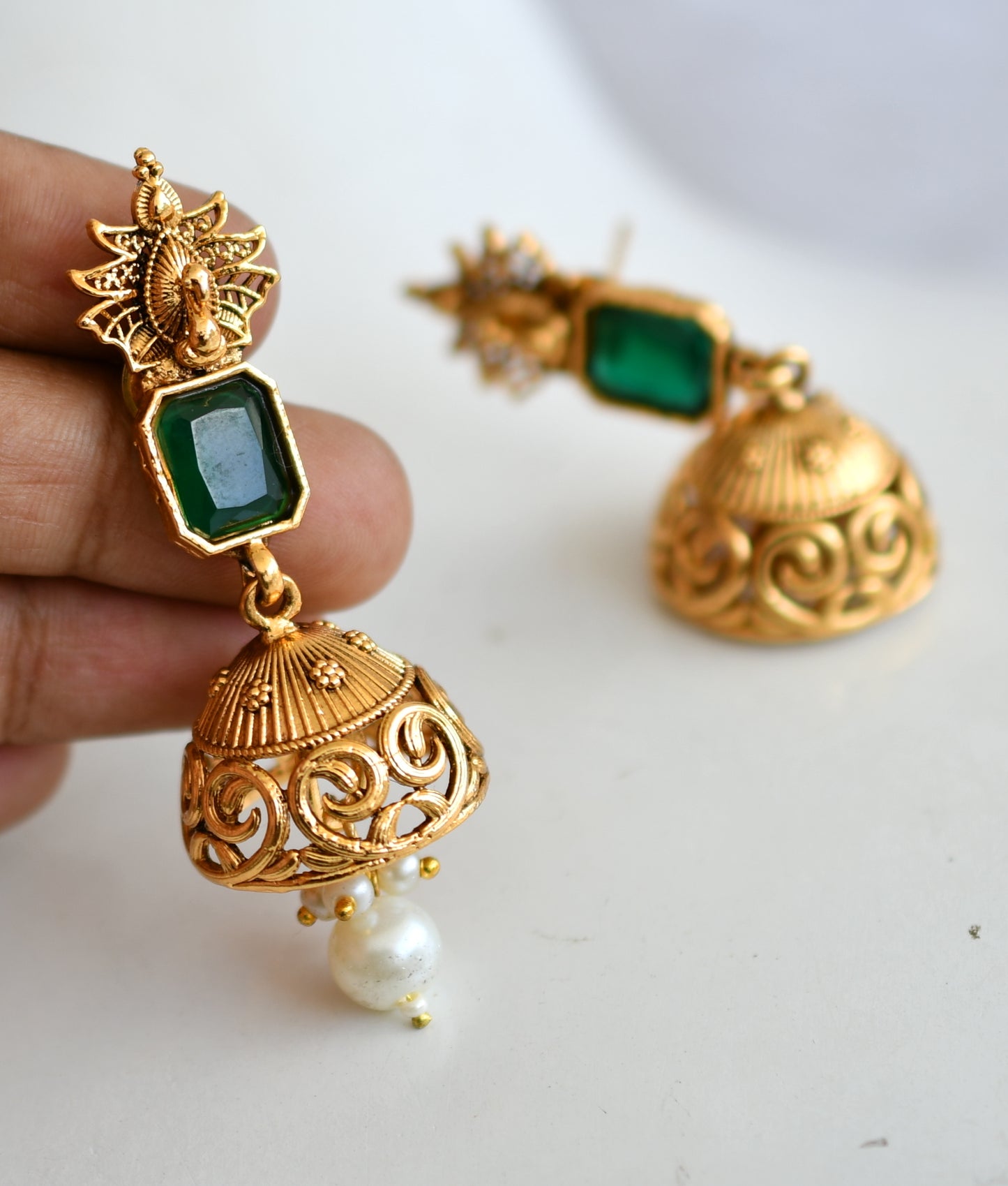 Antique gold tone double layer green block stone peacock necklace set –  dreamjwell