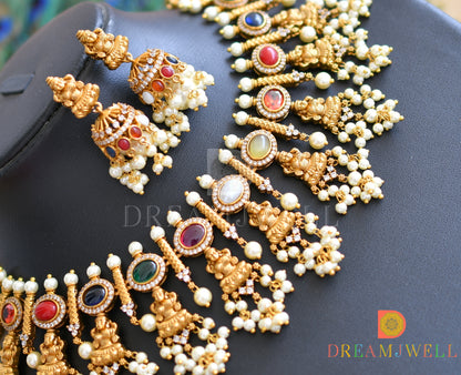 Matte finish navarathna lakshmi necklace set dj-37053