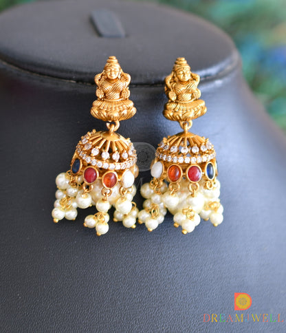 Matte finish navarathna lakshmi necklace set dj-37053