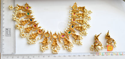 Matte finish navarathna lakshmi necklace set dj-37053