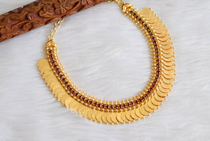 Gold tone maroon stone Lakshmi coin necklace dj-38120