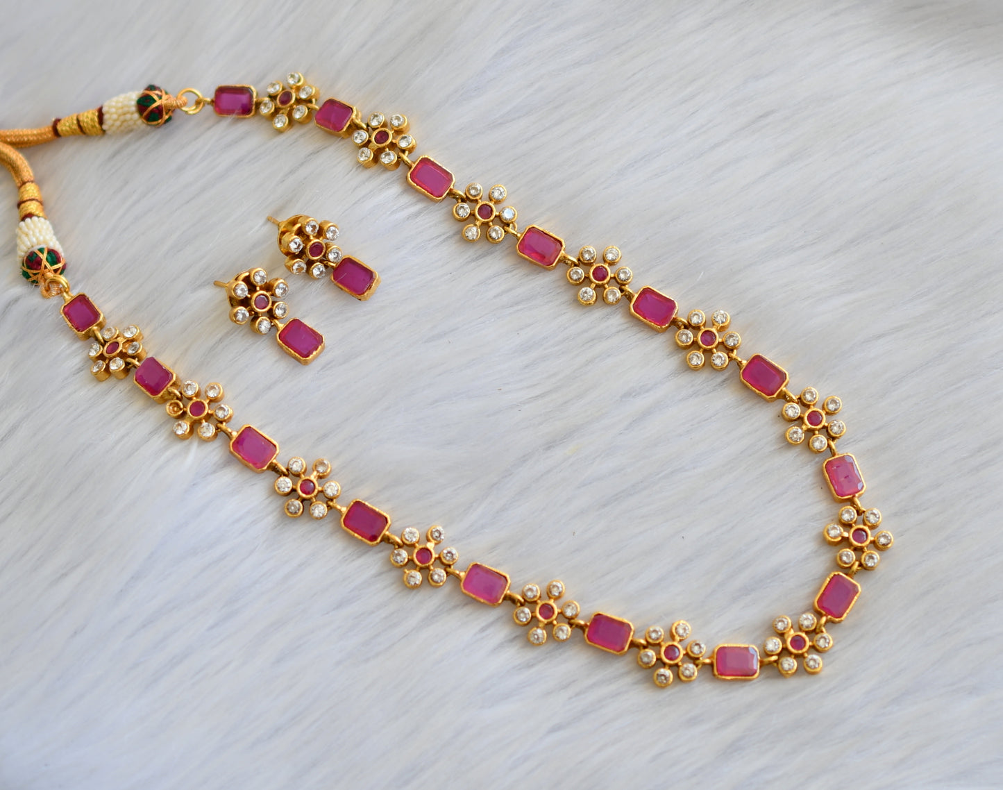 Matt finish ruby flower necklace set dj-31659