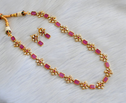 Matt finish ruby flower necklace set dj-31659