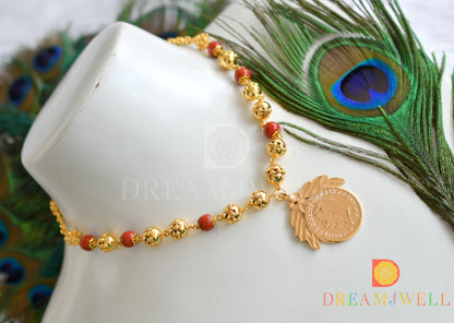 Gold tone coral beaded head coin necklace  dj-37830