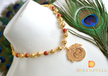 Gold tone coral beaded head coin necklace  dj-37830