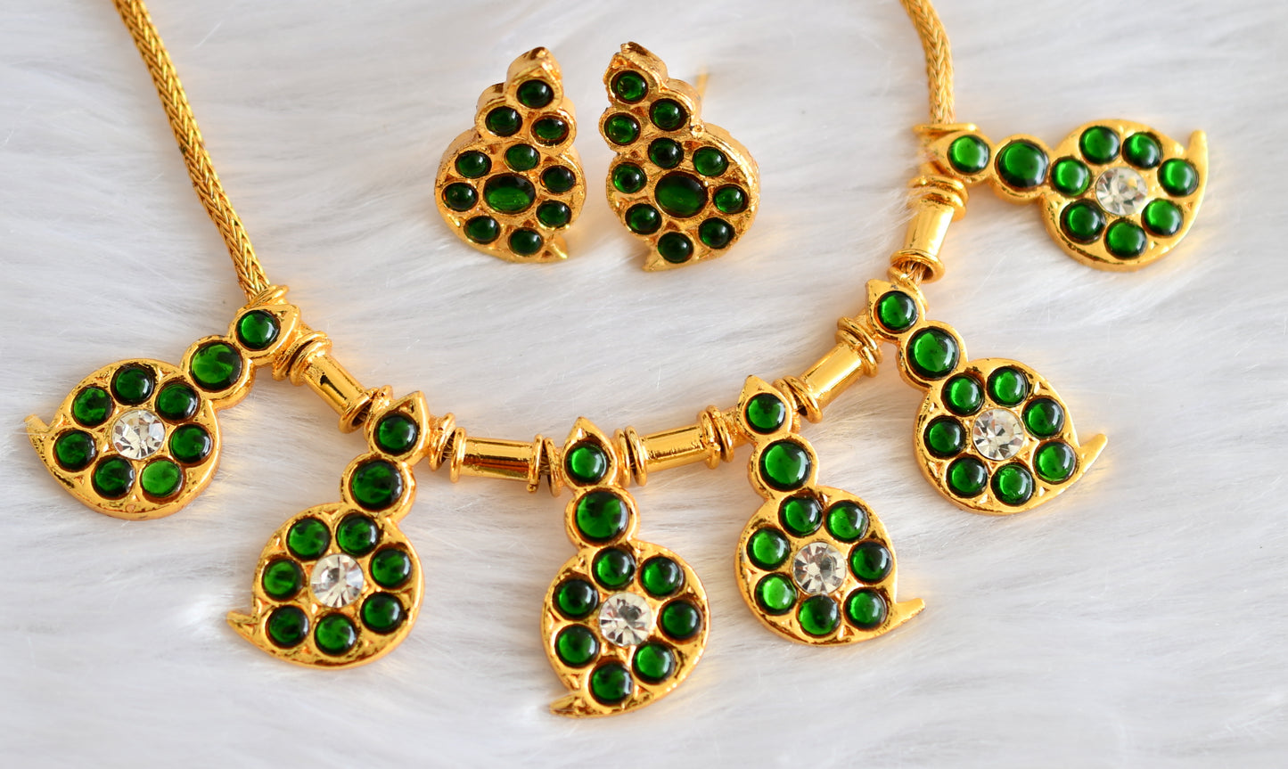 Gold tone green-white mango kemp necklace set dj-21243