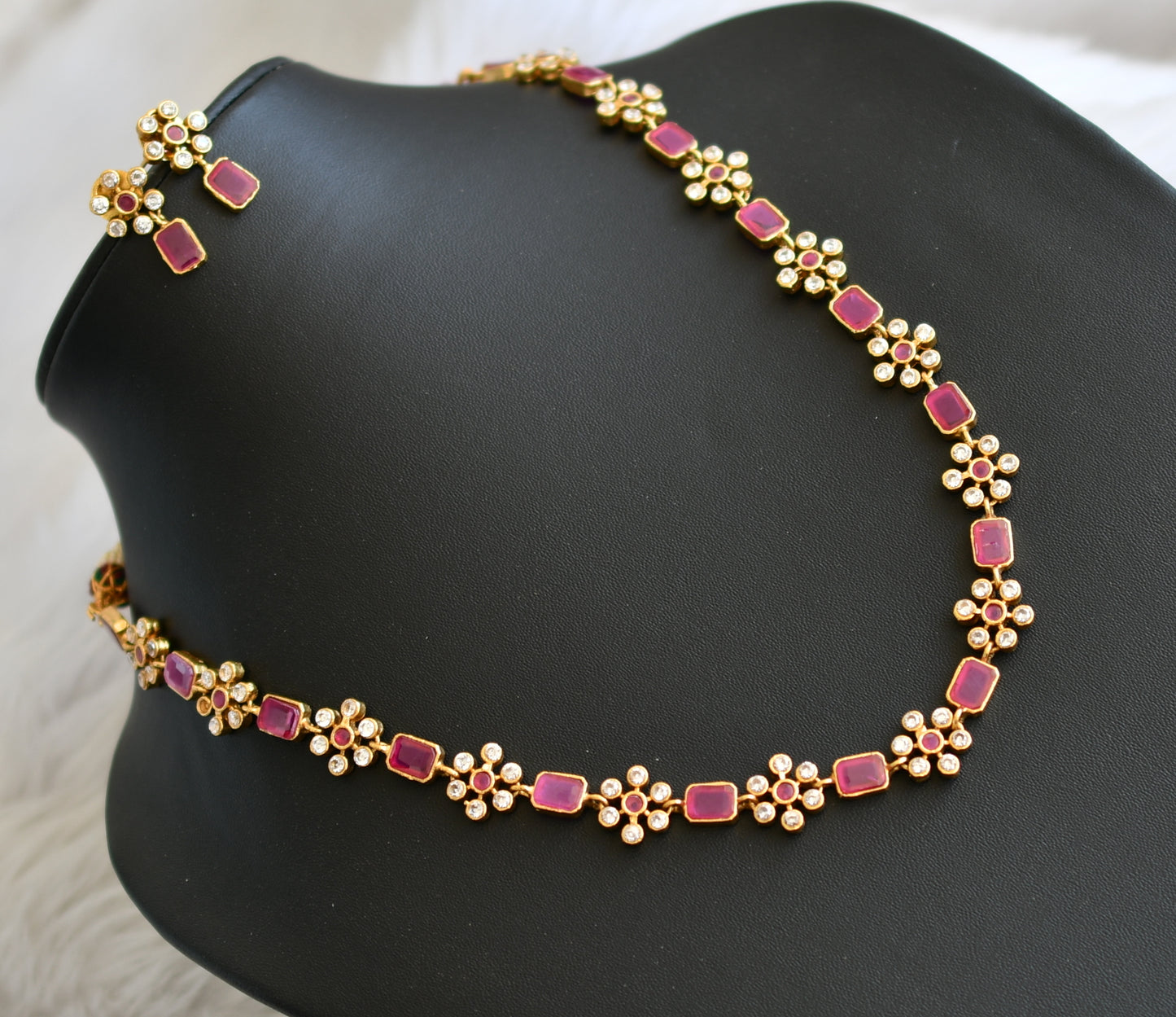 Matt finish ruby flower necklace set dj-31659