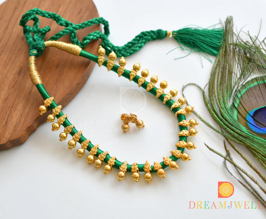 Gold tone Green Silk Thread Necklace Set dj-31084