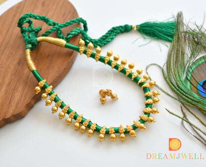 Gold tone Green Silk Thread Necklace Set dj-31084