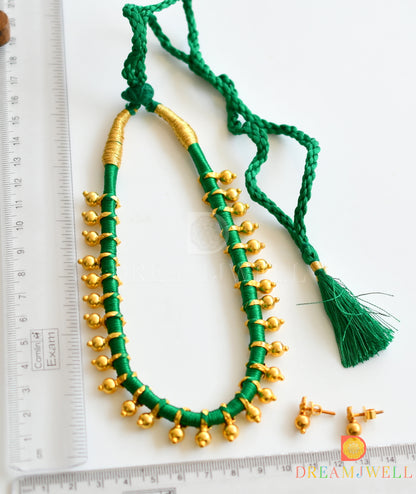 Gold tone Green Silk Thread Necklace Set dj-31084