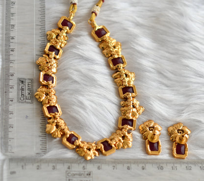 Antique gold flower ruby block stone necklace set dj-38681