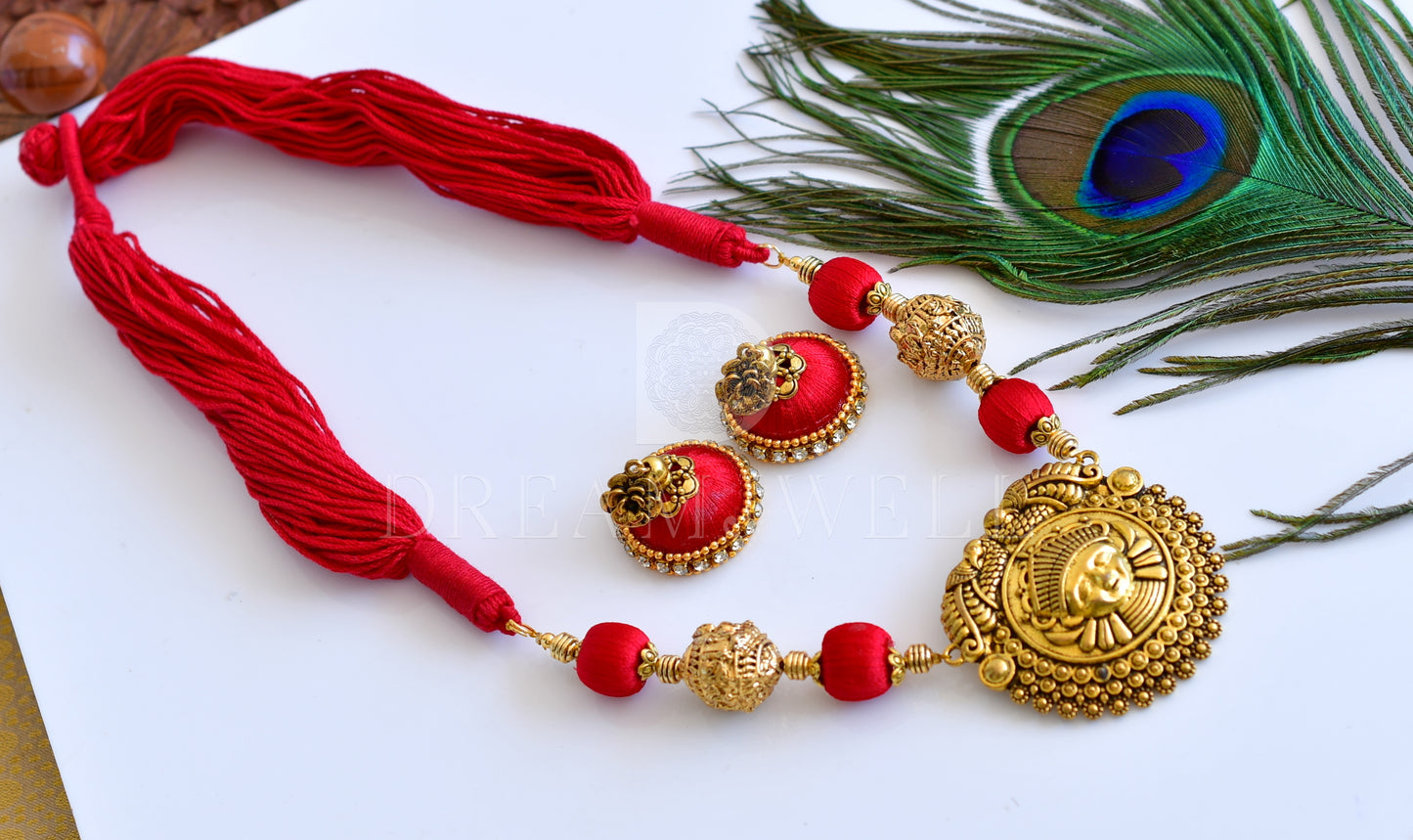 Antique  red silk thread designer necklace set dj-35550