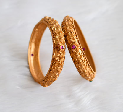 Matte finish pink-green flower bangles (2.4) dj-19658