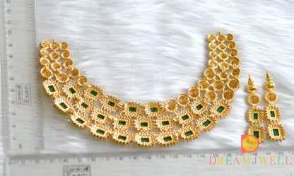 Gold tone cz green-white stone bridal necklace set dj-24545