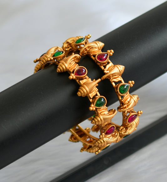 Matte finish kemp-green elephant bangles set (2.4) dj-28724