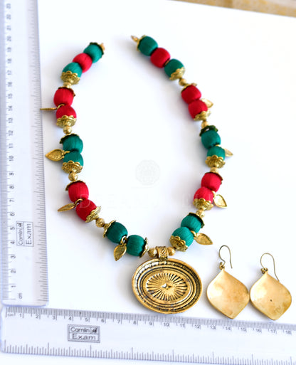 Antique green-red silk thread designer necklace set dj-35552