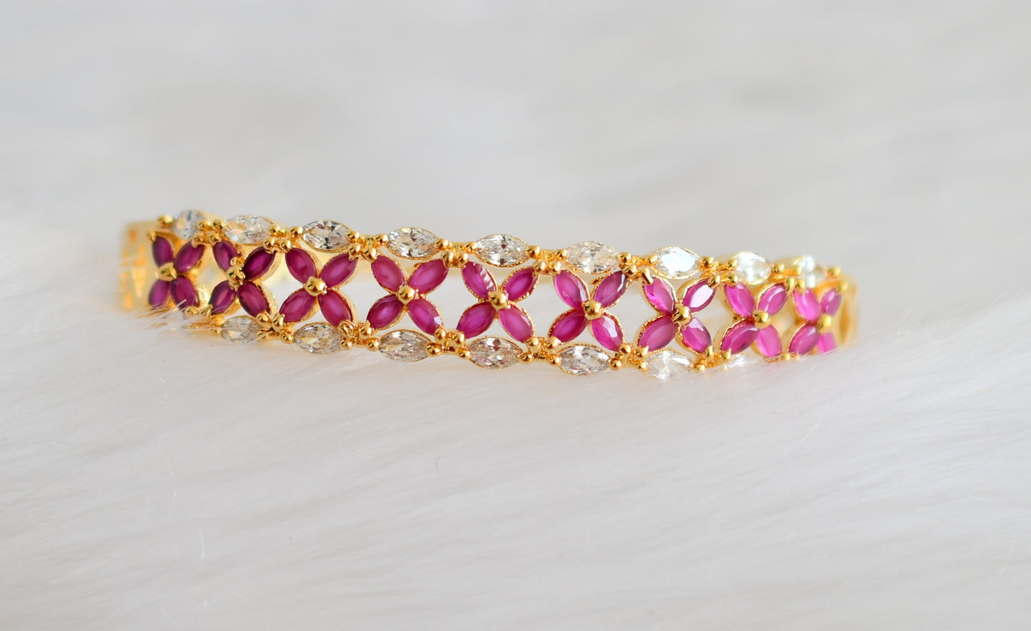 Gold tone cz ruby-white bracelet dj-19720