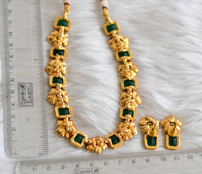 Antique gold flower green block stone necklace set dj-38683