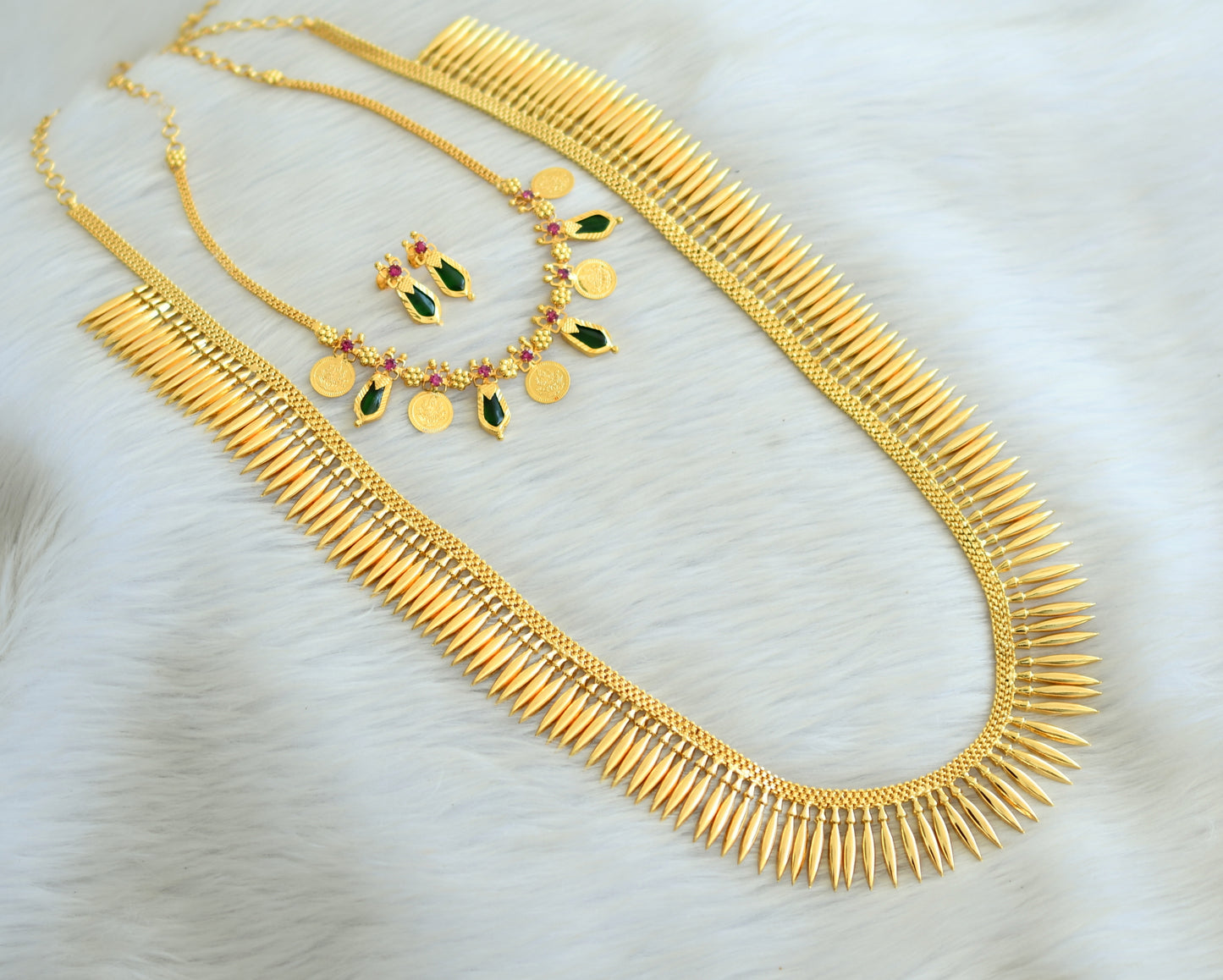 Gold tone mulla mottu haar green nagapadam necklace combo set dj-25969