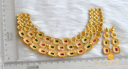 Gold tone cz ruby-green-white bridal necklace set dj-24543