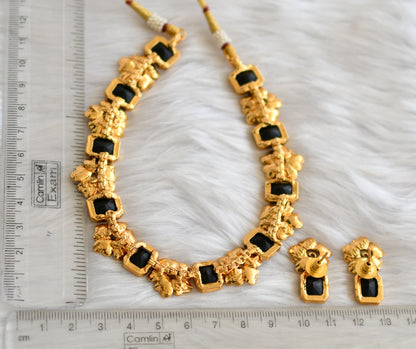Antique gold flower black block stone necklace set dj-38686