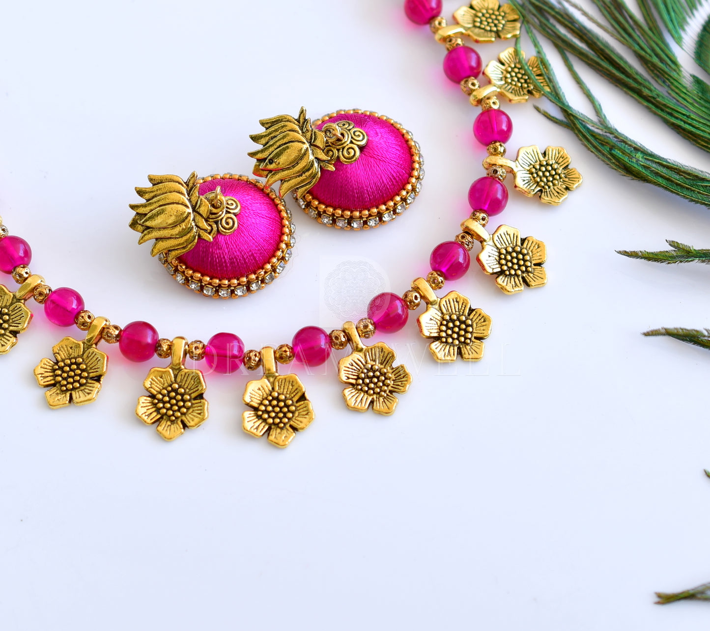 Antique pink beads flower designer necklace set dj-35560