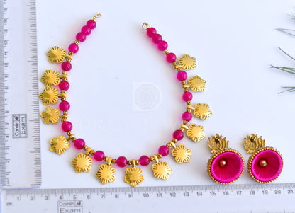 Antique pink beads flower designer necklace set dj-35560