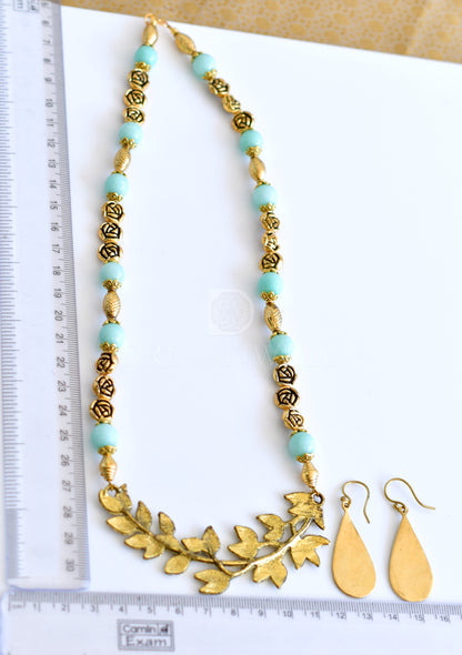 Antique sea green agates beads designer necklace set dj-35556