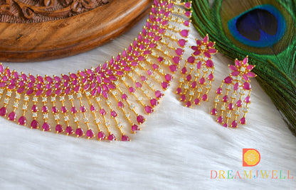 Gold tone cz ruby bridal necklace set dj-07959