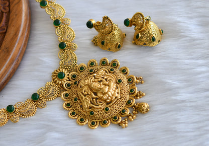 Antique Gold tone green Ganesha necklace set dj-14810
