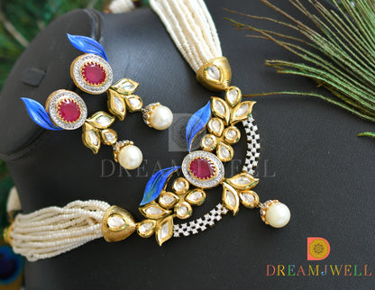 Gold tone real kundan-fresh water pearls unique necklace set dj-29694