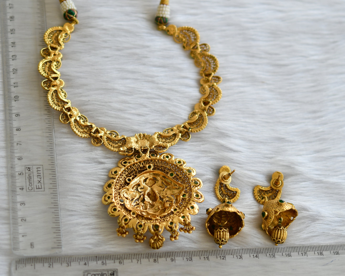 Antique Gold tone green Ganesha necklace set dj-14810