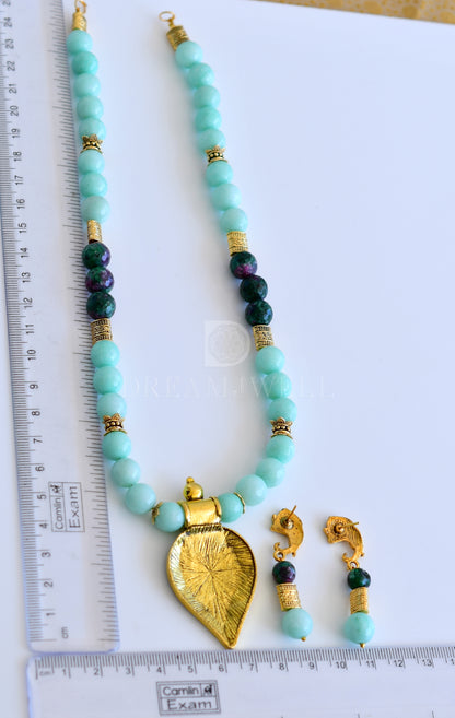 Antique sea green agates beads designer necklace set dj-35555