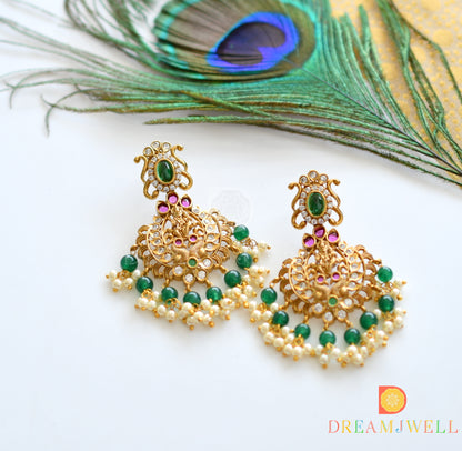 Antique gold cz kemp-green dasavathar necklace set dj-37050