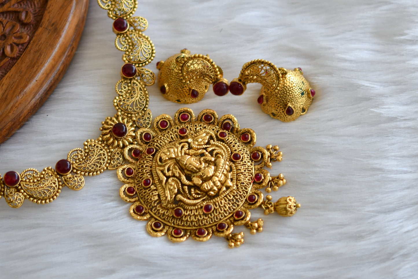 Antique finish kemp Ganesha necklace set dj-14811